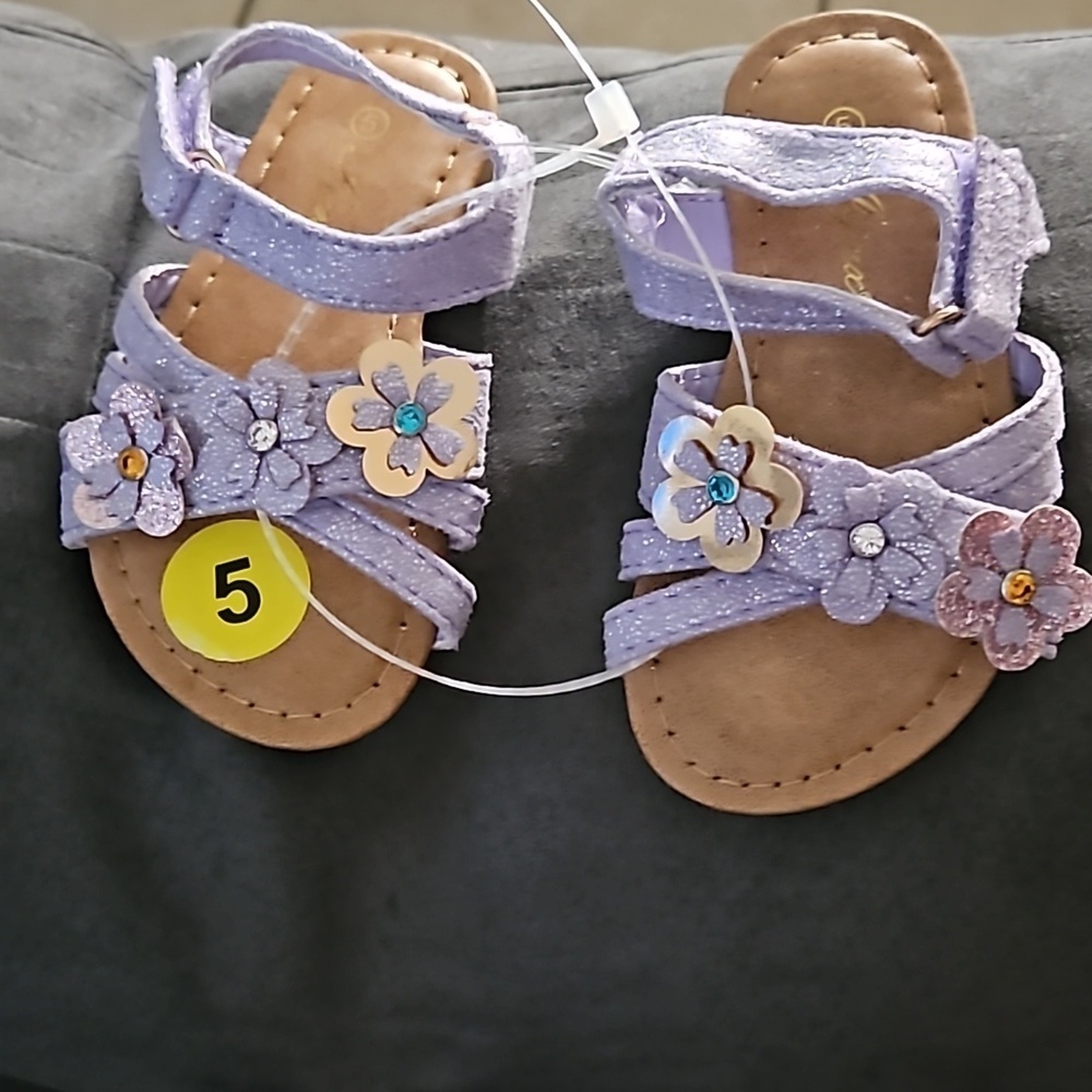 Jynx Infant Girls Lilac Glitter Open-Toe Adjustable Velcro Floral Sandals Size 5